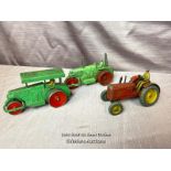 DINKY AVELING BARFORD STEAMROLLER, WITH ONE OTHER STEAMROLLER AND A DINKY MASSEY TRACTOR AND TRAILER