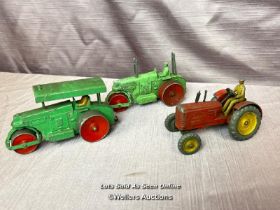 DINKY AVELING BARFORD STEAMROLLER, WITH ONE OTHER STEAMROLLER AND A DINKY MASSEY TRACTOR AND TRAILER