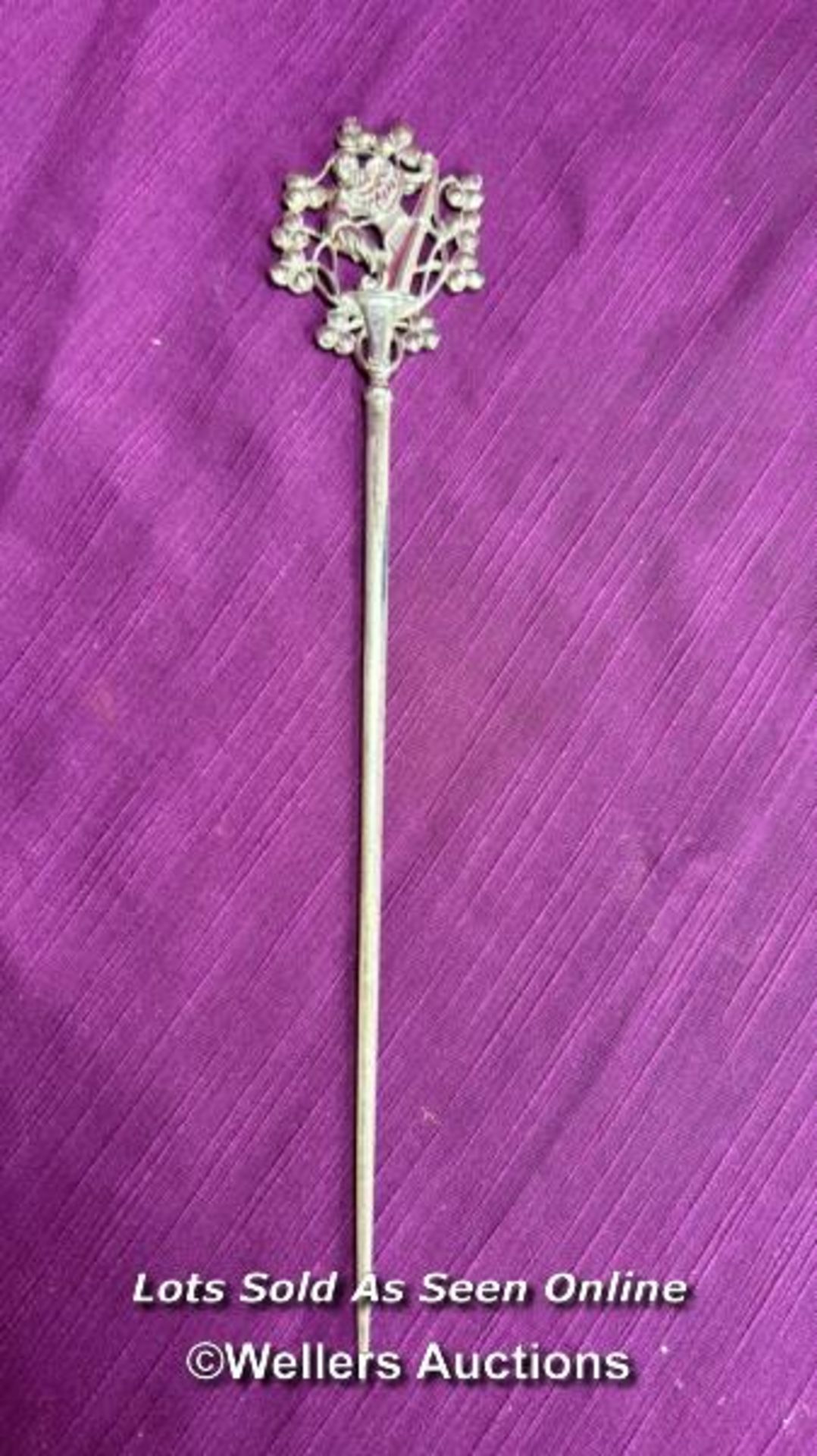 HALLMARKED SILVER ORNATE HAT PIN, LENGTH 23CM, WEIGHT 32GMS - Image 3 of 5