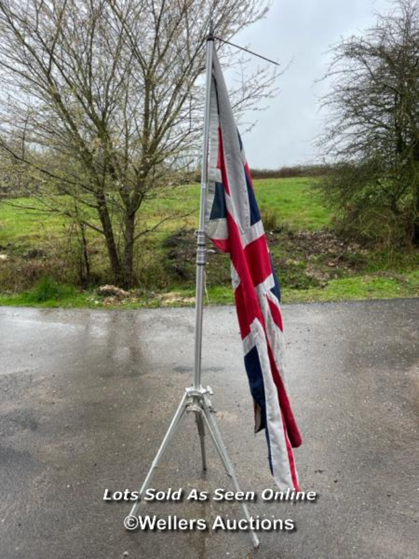 UNION JACK FLAG ON A TRIPOD BASE, FLAG MEASURES 175 X 87CM - Image 2 of 3