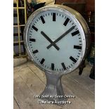 LARGE STATION CLOCK, DAMAGED REAR CLOCK FACE, 68 X 20.5 X 105CM