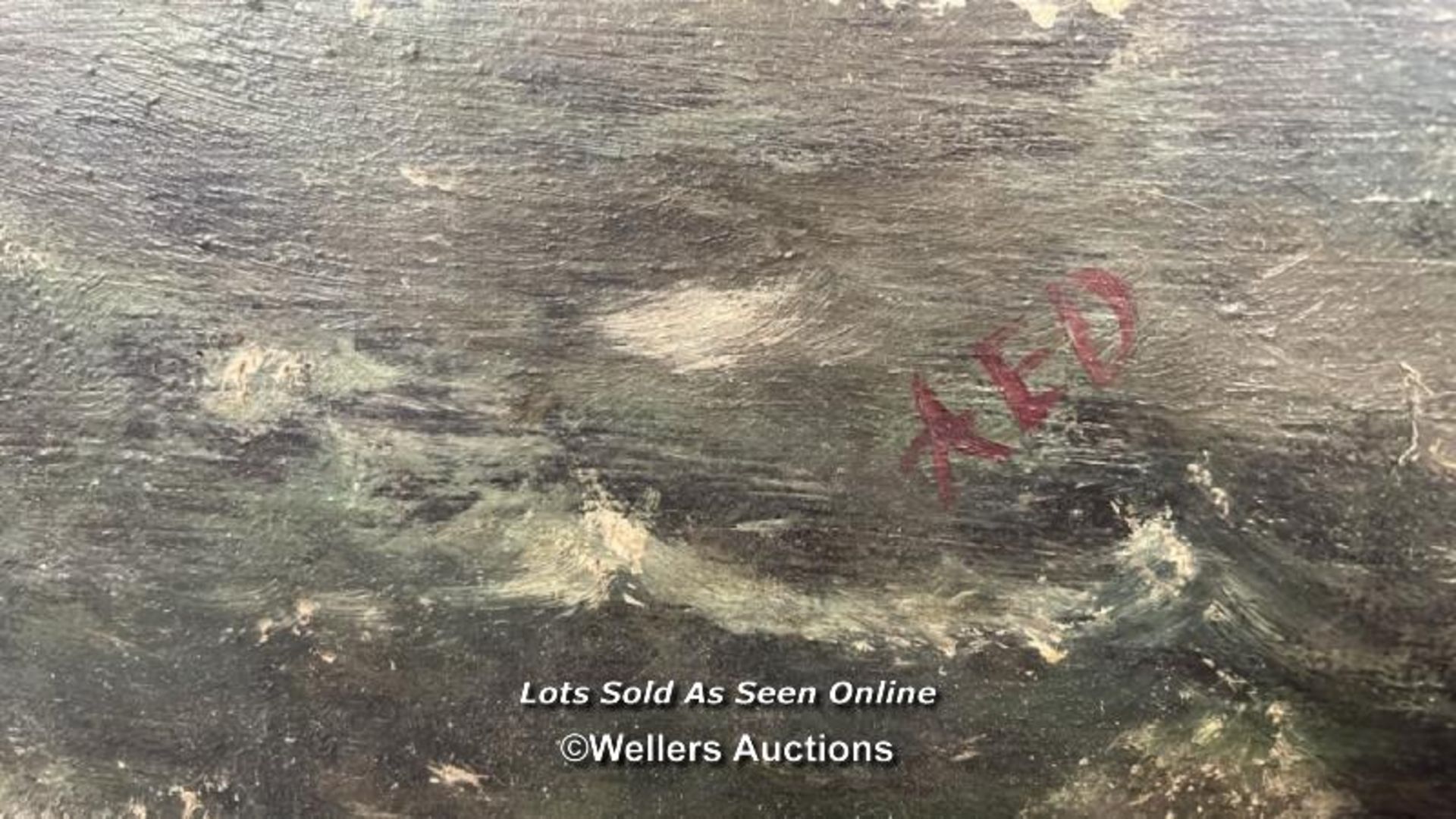 OIL ON CANVAS PAINTING OF A SEASCAPE, SIGNED AED, 61 X 35.5CM - Image 3 of 4