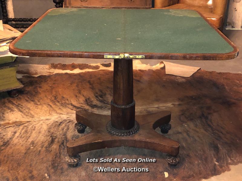 WILLIAM IV CIRCA 1840 ROSEWOOD VENEERED GAMES TABLE, SQUARE PLAYING SURFACE, SOME RESTORATION - Image 4 of 5