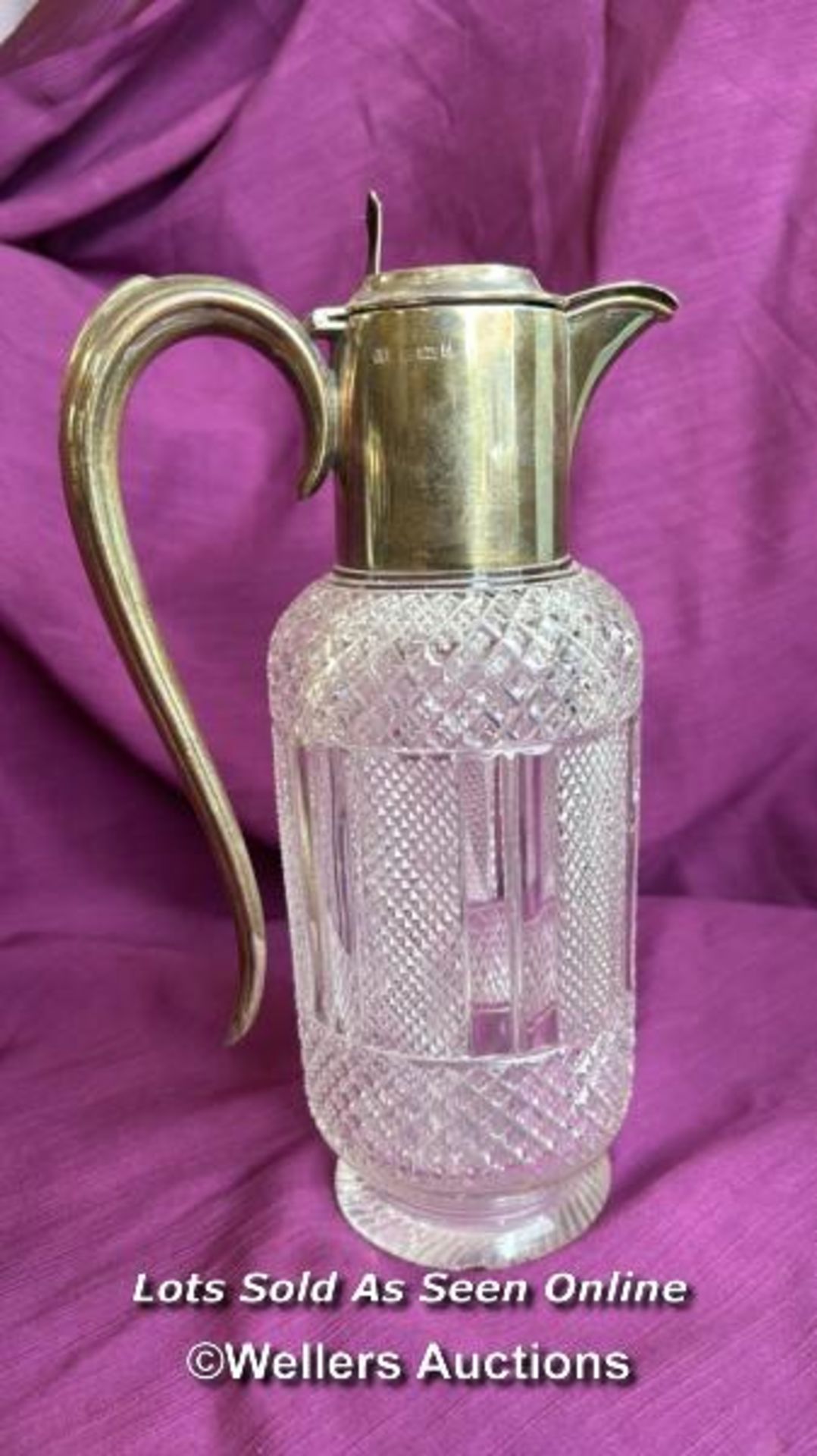 HALLMARKED SILVER TOPPED AND CUT GLASS CARAFE WITH INSCRIPTION, DATED 1910, HEIGHT 24GM - Image 5 of 6