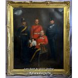 LARGE VICTORIAN OIL ON CANVAS PORTRAIT DEPICTING FOUR MILITARY OFFICERS (APPEARS TO BE FATHER AND