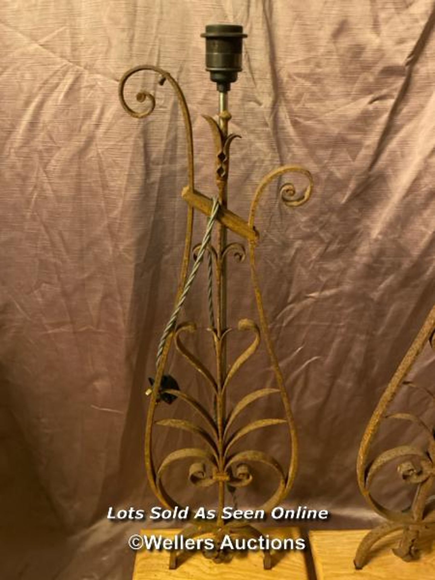 PAIR OF 19TH CENTURY IRON WORK BALUSTRADE CONVERTED LAMPS - Image 2 of 3
