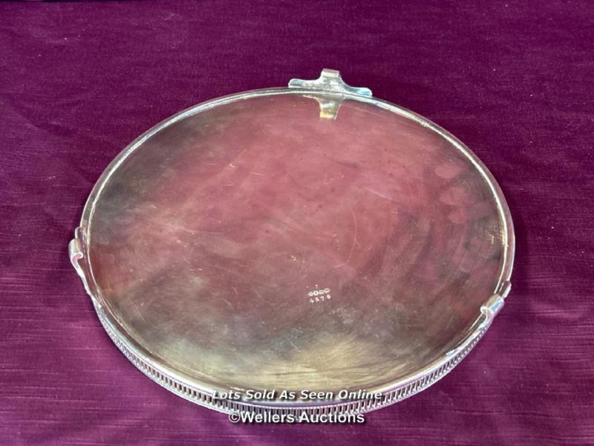 WHITE METAL GALLERY TRAY BY H & H, DIAMETER 25.5CM, WEIGHT 711GMS - Image 2 of 3