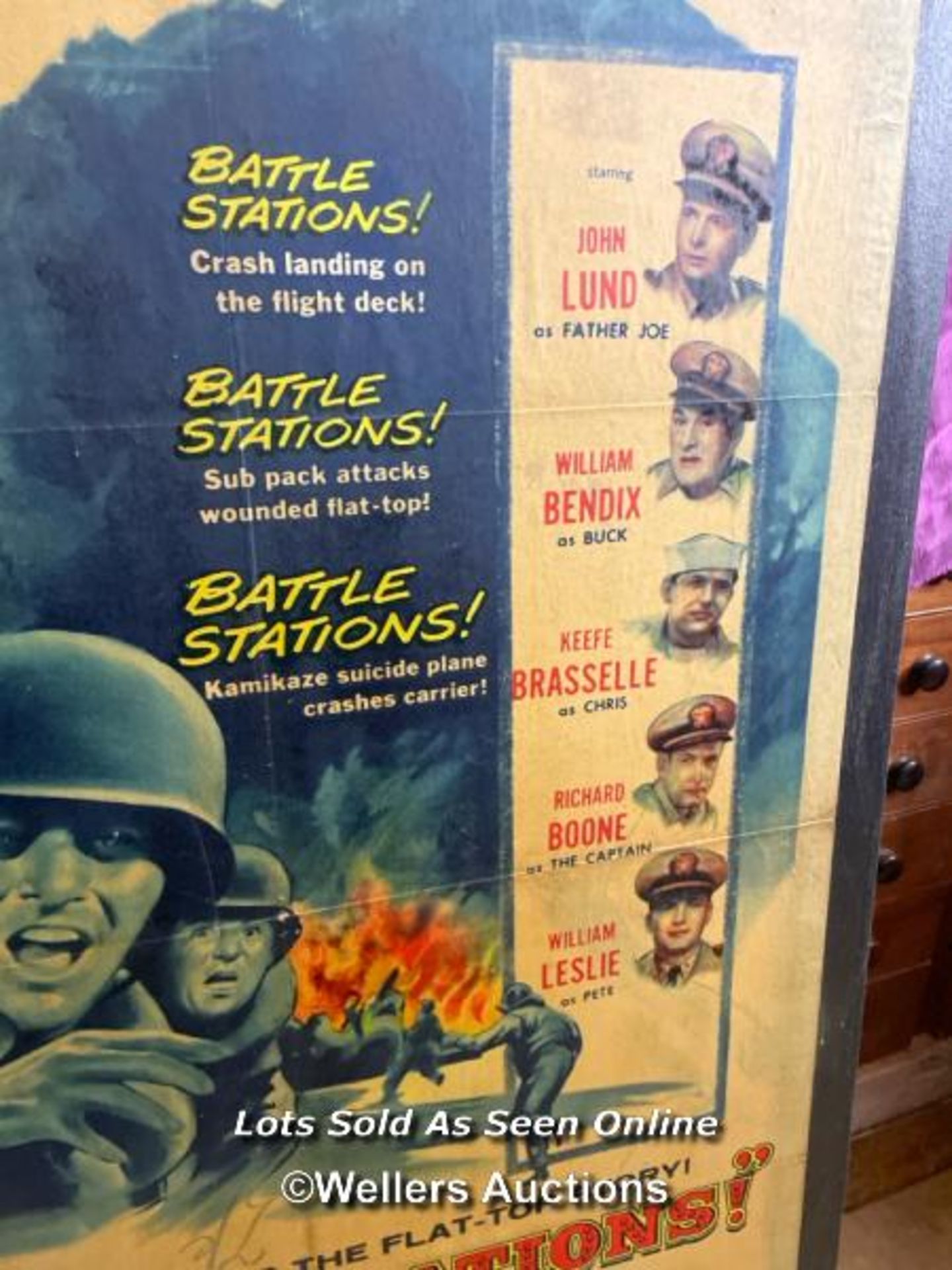 'BATTLE STATIONS' FILM POSTER, 56/26, PASTED ONTO BOARD FOR THEATRICAL USE, POSTER SIZE 69 X 104CM - Image 2 of 5