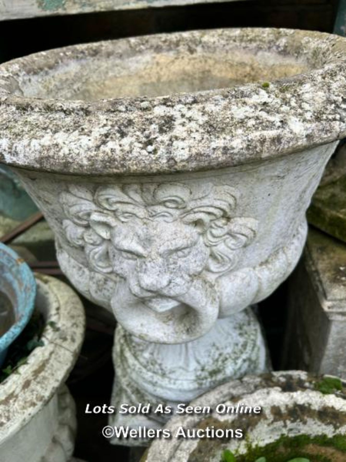 PAIR OF COMPOSITION STONE URN PLANTERS ON ASSOCIATED PLINTHS. THIS LOT IS LOCATED AWAY FROM THE - Image 5 of 7