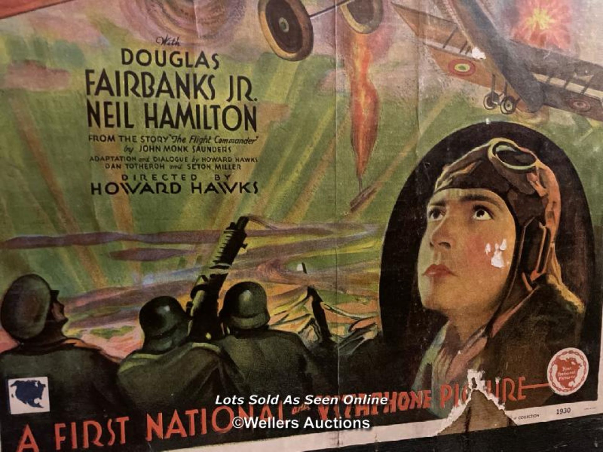 'THE DAWN PATROL' FILM POSTER, 1930, PASTED ONTO BOARD FOR THEATRICAL USE, POSTER SIZE 50 X 73.5CM - Image 3 of 4