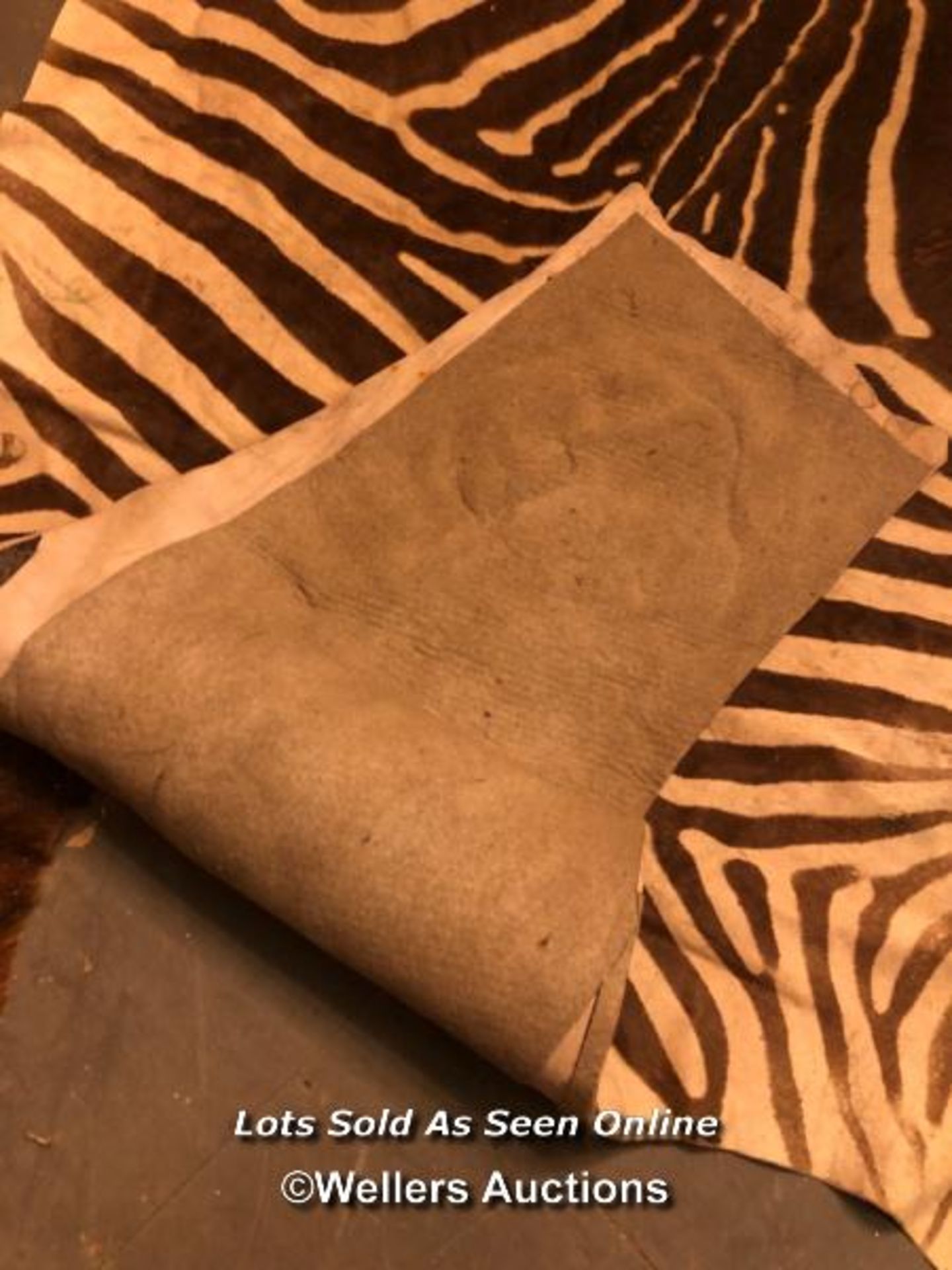 CIRCA 1930 GREVY'S BROWN AND WHITE ZEBRA SKIN RUG, 256 X 170CM - Image 3 of 4