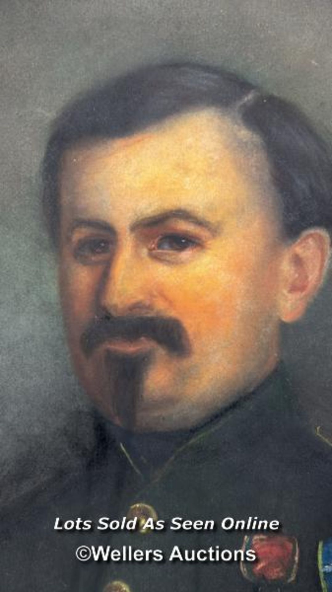 PASTEL PORTRAIT ON CANVAS OF A CONTINENTAL 19TH CENTURY FRENCH OFFICER, 73 X 60CM - Image 2 of 4