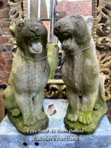 PAIR OF COMPOSITION STONE PANTHER STATUES