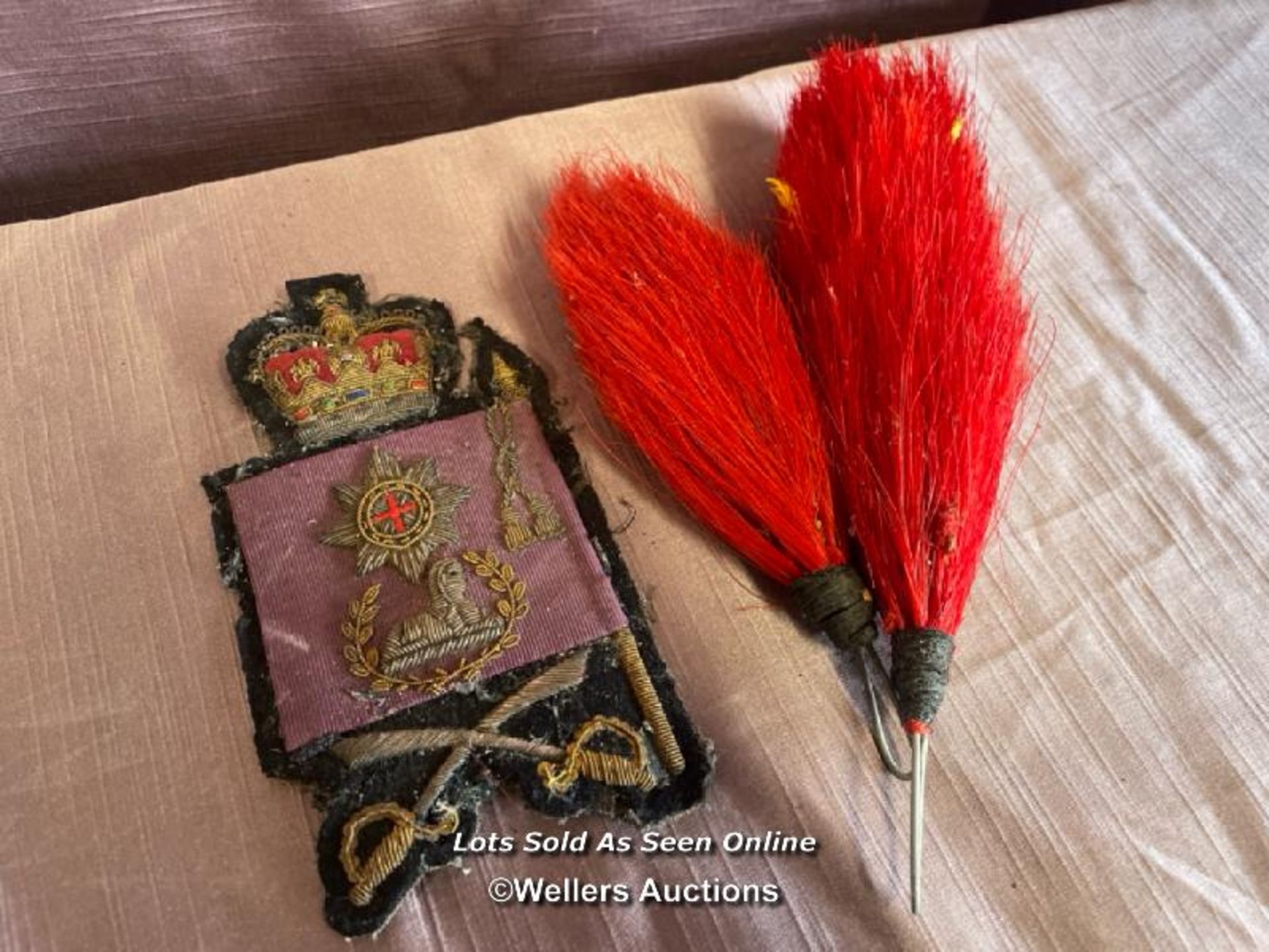 COLDSTREAM GUARDS COLOUR SERGEANTS ARM INSIGNIA WITH TWO COALSTREAM GUARDS PLUMES