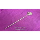 HALLMARKED SILVER ORNATE HAT PIN, LENGTH 23CM, WEIGHT 32GMS
