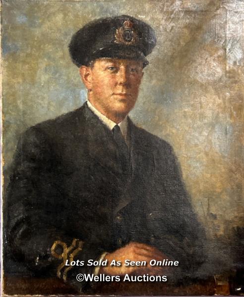 OIL ON CANVAS BY H. RIDDLE, DEPICTING NAVAL OFFICER, 61 X 51CM