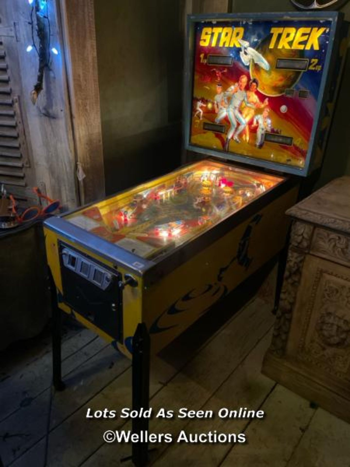 BALLY STAR TREK PINBALL MACHINE 1979, 77 X 136 X 177CM, WITH ALTERNATIVE SOUND CARD, POWERS AND