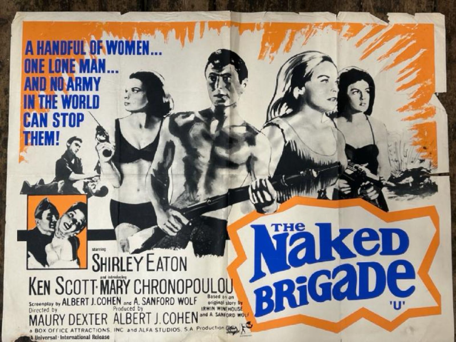 THE NAKED BRIGADE STARRING SHIRLEY EATON, ORIGINAL FILM POSTER, WITH SOME TEARS, 102CM W X 76CM H,