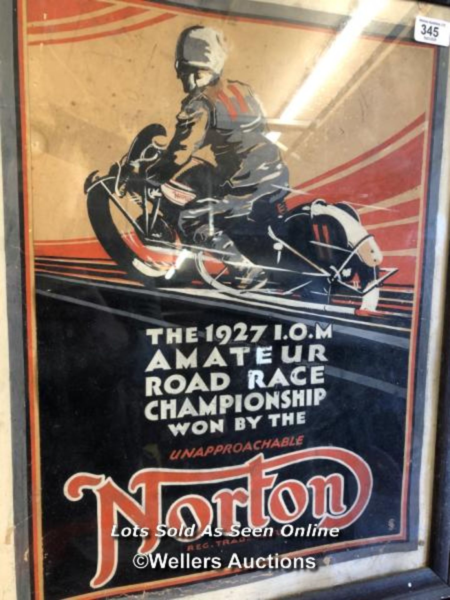 FRAMED AND GLAZED HAND FINISHED POSTER FOR NORTON MOTORBIKES - THE 1927 I.O.M. AMATEUR ROAD RACE - Image 2 of 4