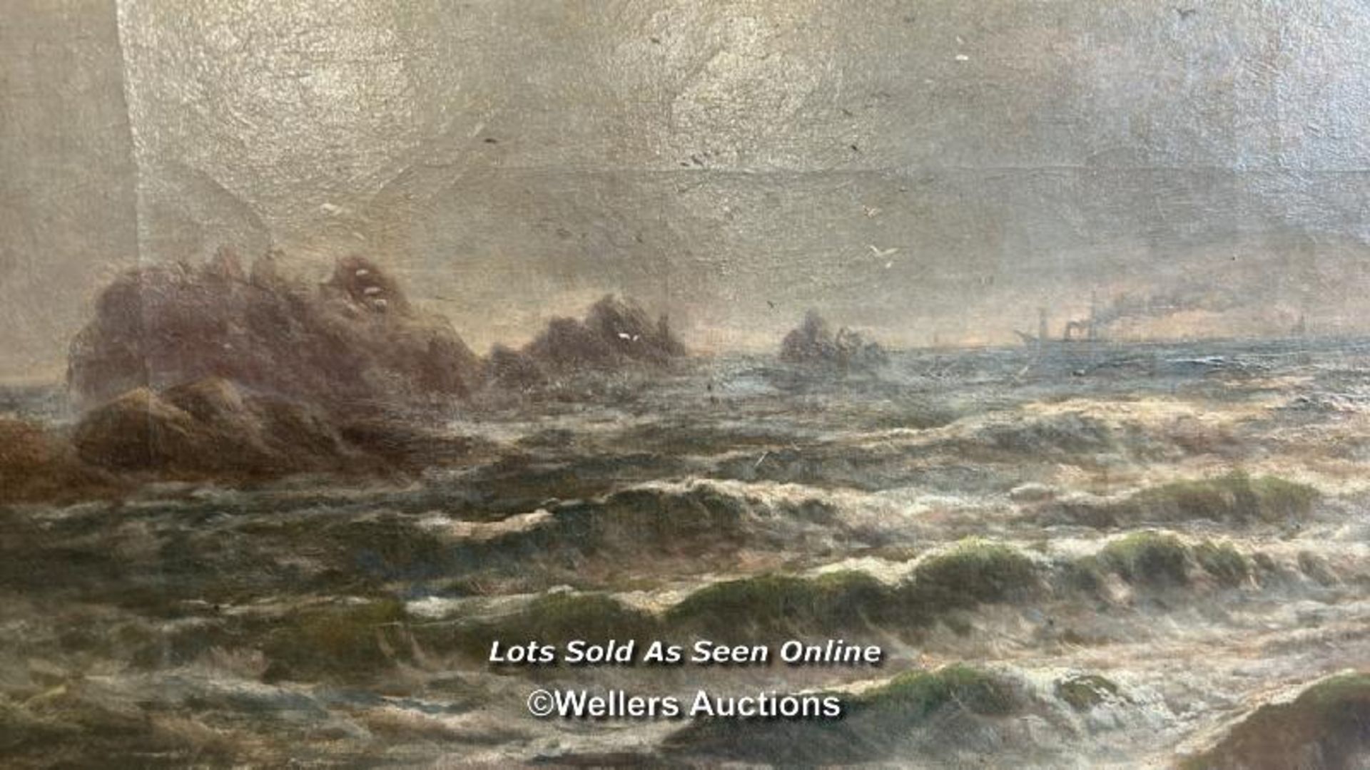 VERY LARGE FRAMED 19TH CENTURY OIL ON CANVAS SEASCAPE BY GEORGE HENRY JENKINS (1813-1914), 159.5 X - Image 4 of 10