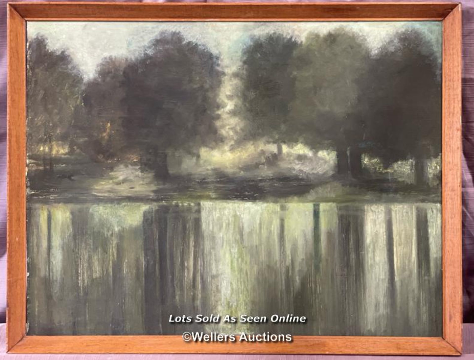 WILLIAM MASON (1906-2002), FRAMED OIL ON BOARD DEPICTING A LAKE SCENE, UNSIGNED, 57 X 43CM