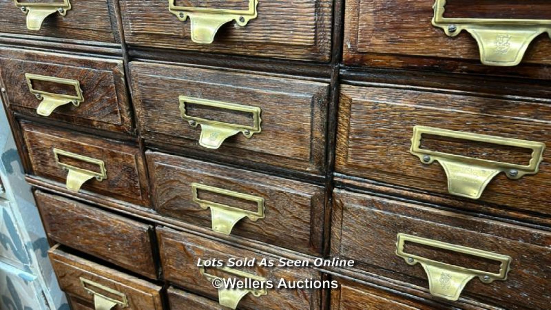 LATE 19TH CENTURY FILING CABINET, 27 DRAWERS, SHOWS WITH MISSING HANDLE, THE HANDLE IS PRESENT - Image 3 of 6