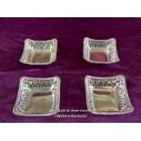 FOUR HALLMARKED SILVER BONBON DISHES BY S AND C CO., EACH 8 X 8CM, TOTAL WEIGHT 138GMS