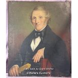 19TH CENTURY OIL ON CANVAS PORTRAIT OF A GENTLEMAN, UNSIGNED, 63.5 X 76.5CM