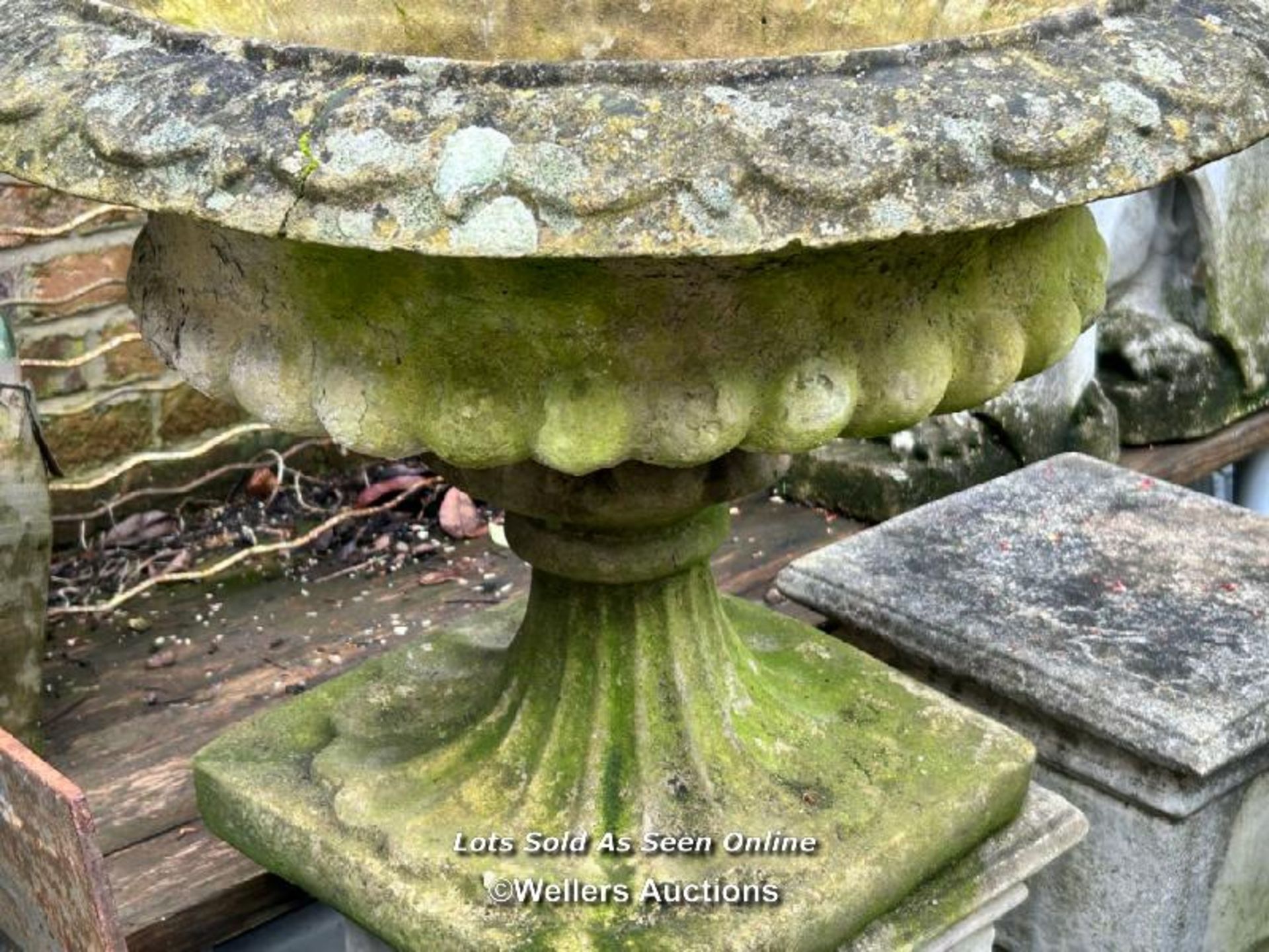 COMPOSITION STONE URN PLANTER. THIS LOT IS LOCATED AWAY FROM THE AUCTION SITE, TO VIEW THIS YOU WILL - Image 3 of 3