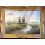JOHN MACE (BORN 1947), OIL ON BOARD DEPICTING A COUNTRY SCENE IN A DECORATIVE GILT FRAME, SIGNED AND