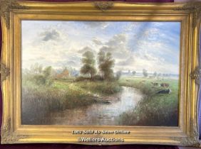 JOHN MACE (BORN 1947), OIL ON BOARD DEPICTING A COUNTRY SCENE IN A DECORATIVE GILT FRAME, SIGNED AND