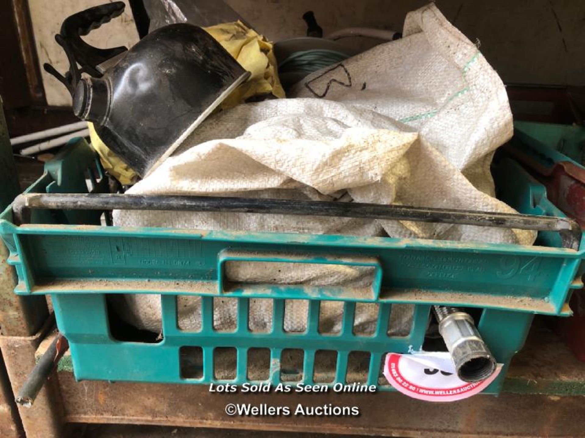 CRATE FULL OF HARDWARE INC. QUANTITY OF PULLEY WHEELS, PIPING, ANCHOR FIXINGS AND MORE