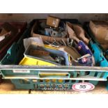 CRATE FULL OF HARDWARE INC. LARGE QUANTITY BOLTS, BRACKETS, HINGES AND MORE