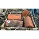 CRATE OF APPROX. 40X RED RIDGE ROOF TILES, MOSTLY 18", 105 ANGLE