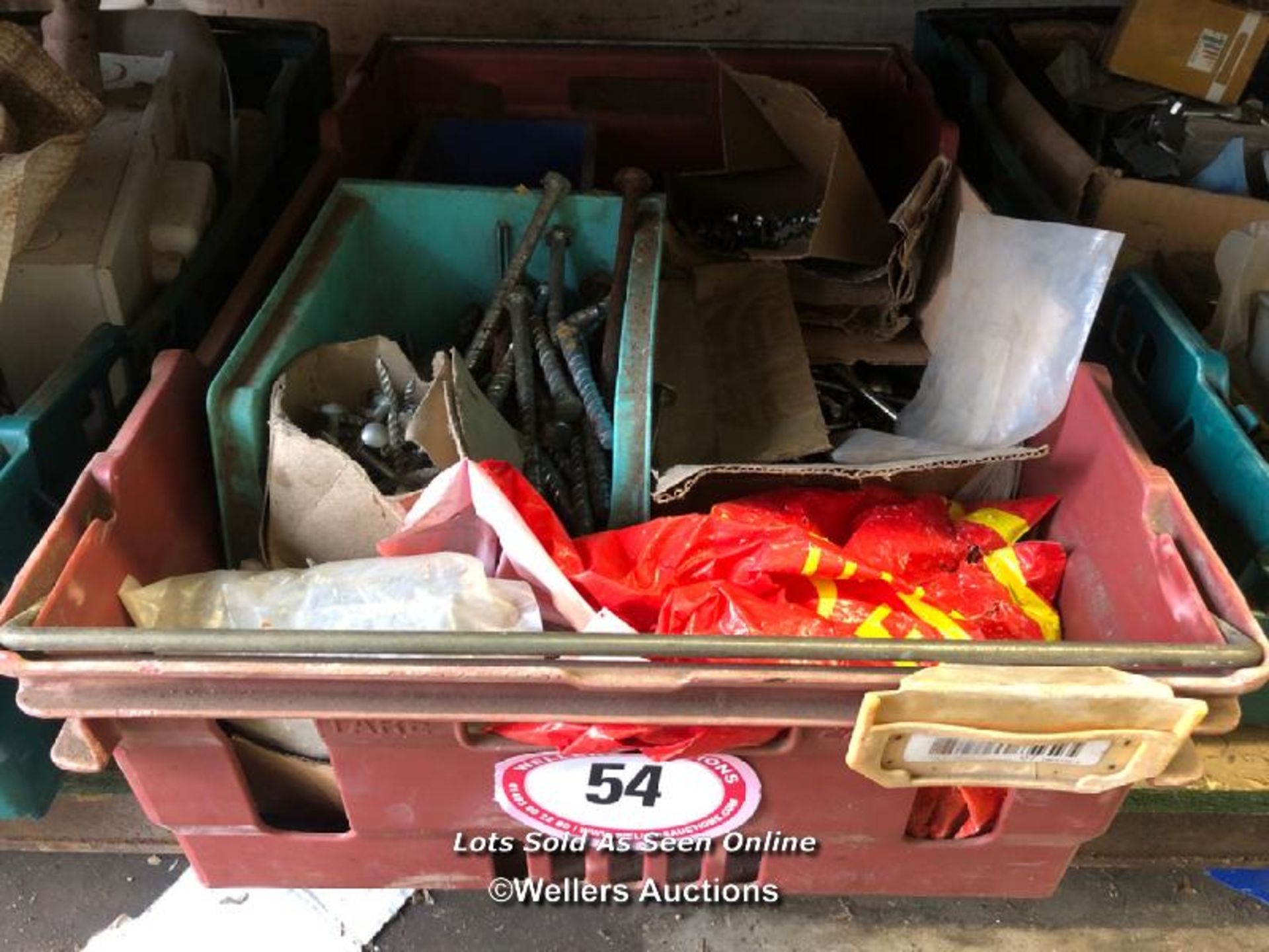 CRATE FULL OF HARDWARE INC. HEAVY DUTY BOLTS, TOOTH CONNECTORS AND MORE