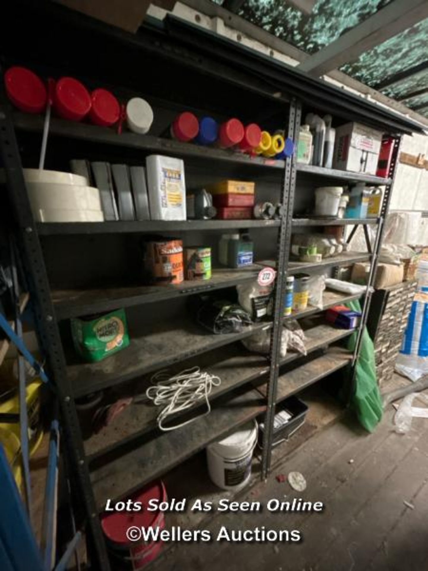 DEXIAN SHELVING UNIT TO INCL. WOODSTAIN, VARNISH, PATINATION OIL, LINE MARKING SPRAY, EXPANDING
