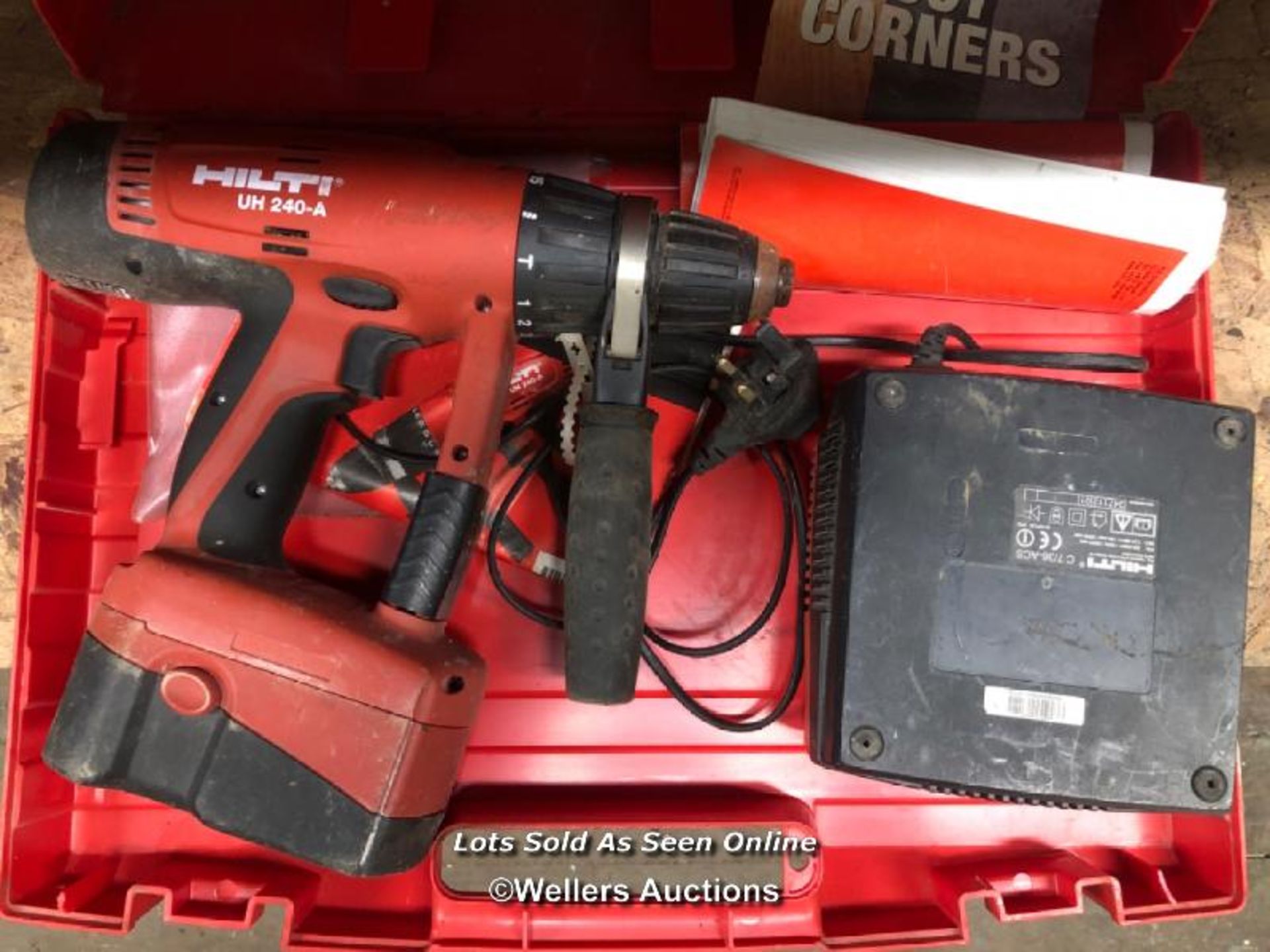 HILTI UH240A HAMMER DRILL WITH BATTERY AND CHARGER, IN CASE