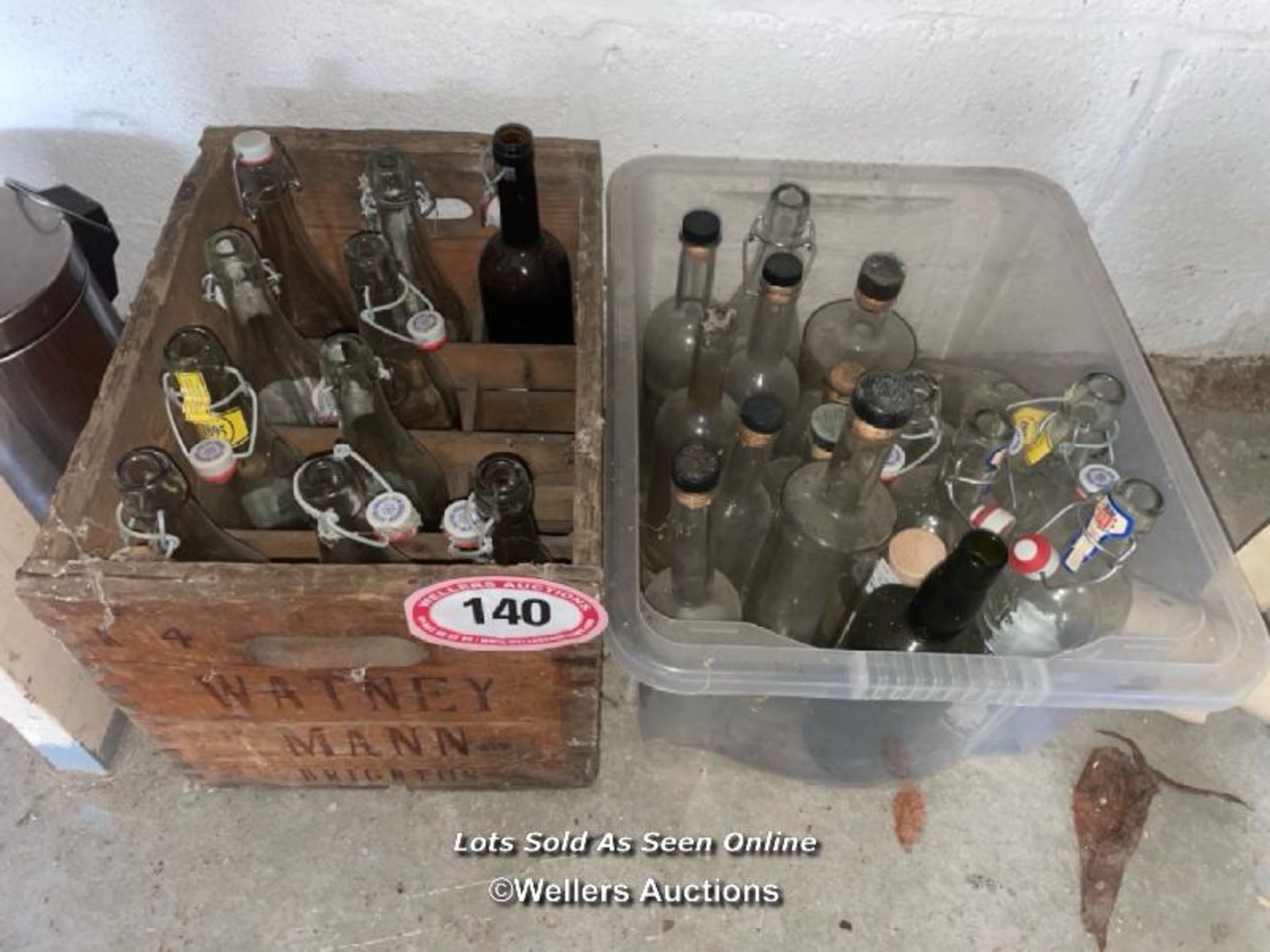 2X CRATES OF VINTAGE GLASS BOTTLES, ONE CRATE IS WATNEY MAN BRIGHTON