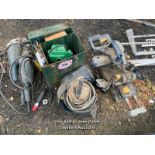 SELECTION OF POWER TOOLS INCL. ROUTER, SUMBERSIBLE WATER PUMP, GRINDER AND CIRCULAR SAW