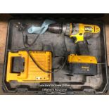 DEWALT DRILL, WITH BATTERY AND CHARGER, IN CASE