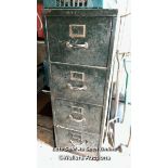 VINTAGE FOUR DRAWER METAL FILING CABINET, IN MILITARY GREEN, 132CM (H) X 48CM (W) X 68CM (D)