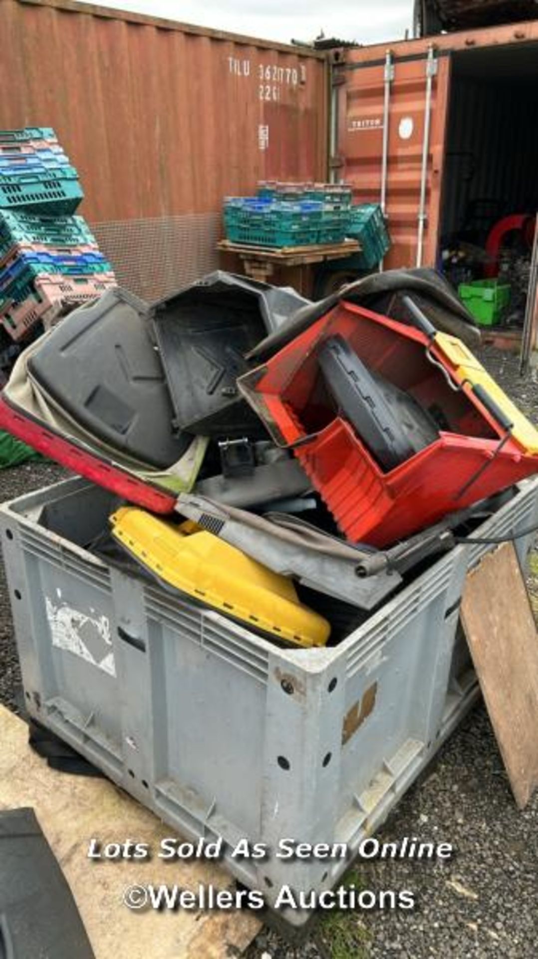 LARGE QUANTITY OF MACHINERY SPARES TO INCL. GRASS CATCHERS, SEATS, PRESSURE WASHER ACCESSORIES AND