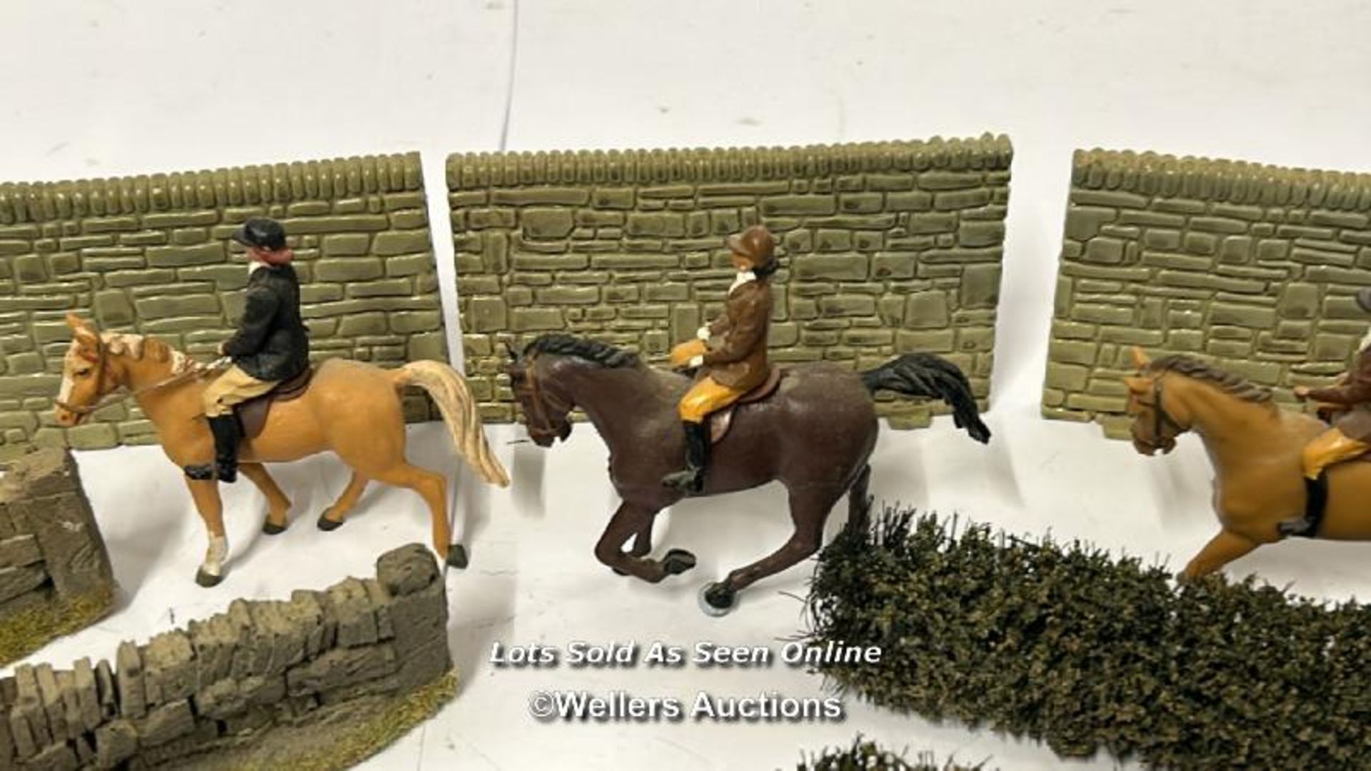 Models including metal and plastic horses with riders, lead greyhounds, walls, hedges and sand - Image 4 of 8