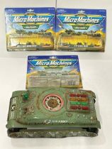 Battery powered Tinplate tank with Three new & sealed Micro Machines no.17 Civil War sets / AN20