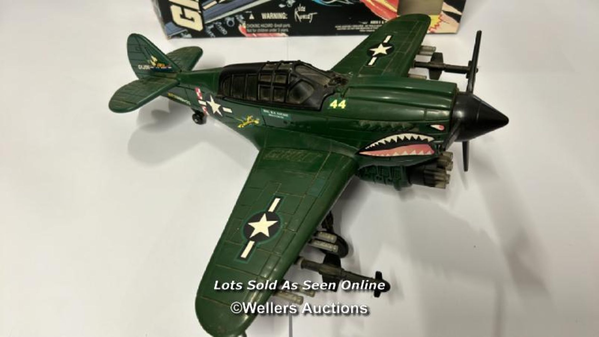 Hasbro GI Joe boxed P-40 Warhawk plane with St. Savage action figure, in fair condition with working - Image 2 of 4