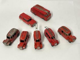 Unboxed group of Dinky fire service vehicles including Fire Engine, Nash Rambler and Streamlined