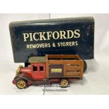 Vintage metal Pickford's Removals trailer model and wooden Robyn promotional truck model / AN10