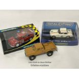 Three boxed & unboxed Scalextric cars including MGB 1964 Sebring and Mitsubishi Lancer / AN4