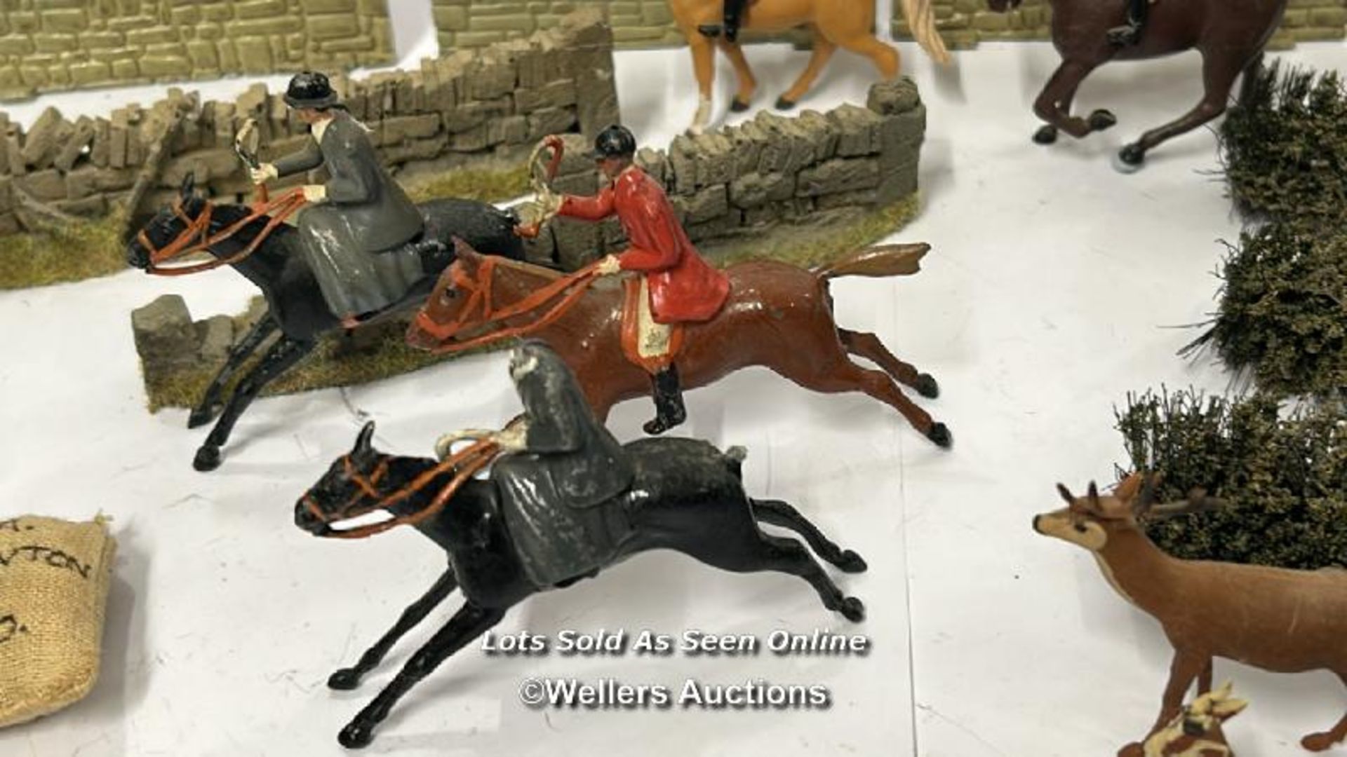 Models including metal and plastic horses with riders, lead greyhounds, walls, hedges and sand - Image 3 of 8