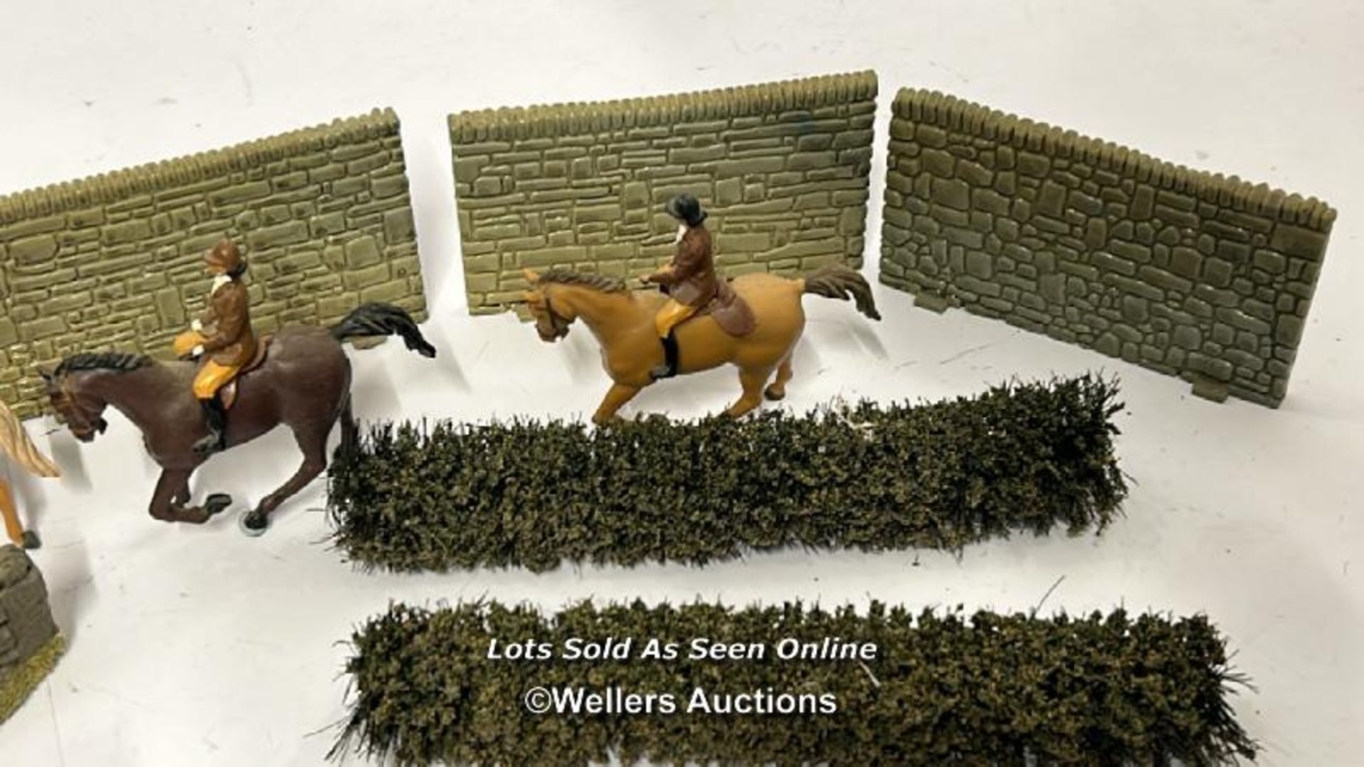 Models including metal and plastic horses with riders, lead greyhounds, walls, hedges and sand - Image 7 of 8